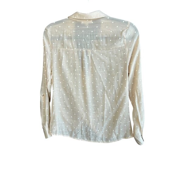 Mine Coastal Beige White Polka Dot Twist Wrap Front Blouse Size Small - Picture 5 of 8
